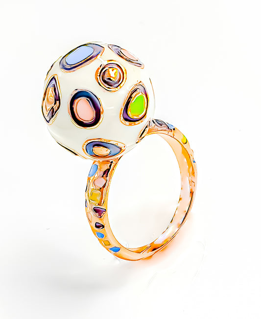 The Raani's Brushstroke Burst Ring is a unique artistic statement ring for women, serving as a wearable piece of art. Bold swirls of color dance across its surface, reminiscent of an abstract painter's vibrant palette, making it a true standout accessory. This statement ring is designed for those who embrace their inner artist and aren't afraid to express themselves with vivid colours and bold designs.