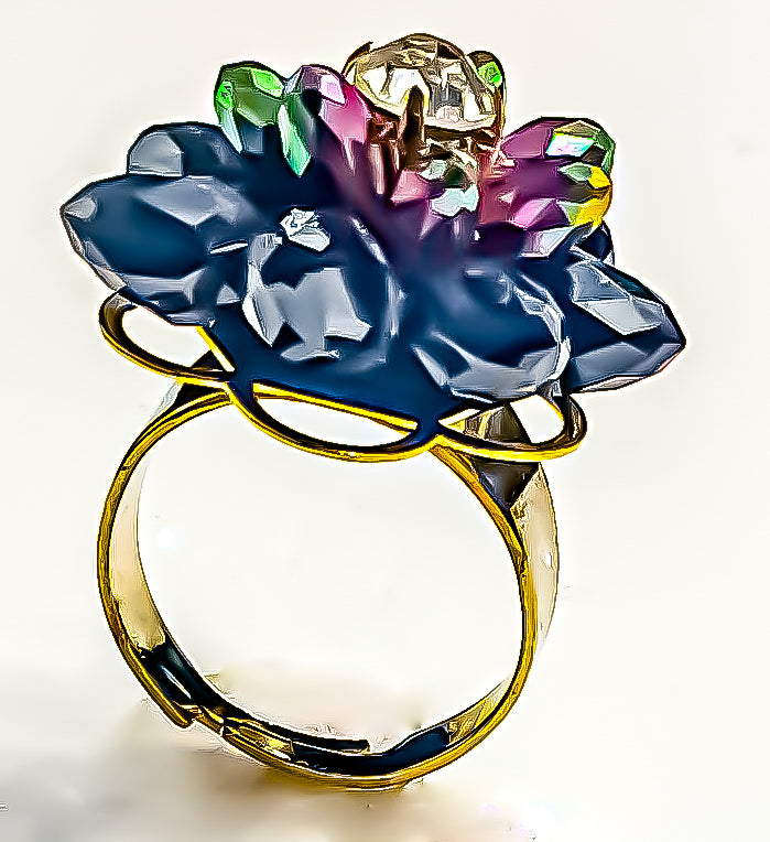 Embrace the subtle beauty of Raani's Blush Whisper Ring, a women's versatile fashion ring that epitomizes elegance and grace. This exquisite piece features a delicate floral design, with vibrant, multi-faceted petals that create a stunning visual effect. At the heart of the flower lies a brilliant solitaire cubic zirconia, capturing light from every angle and adding a dazzling touch to the overall design.