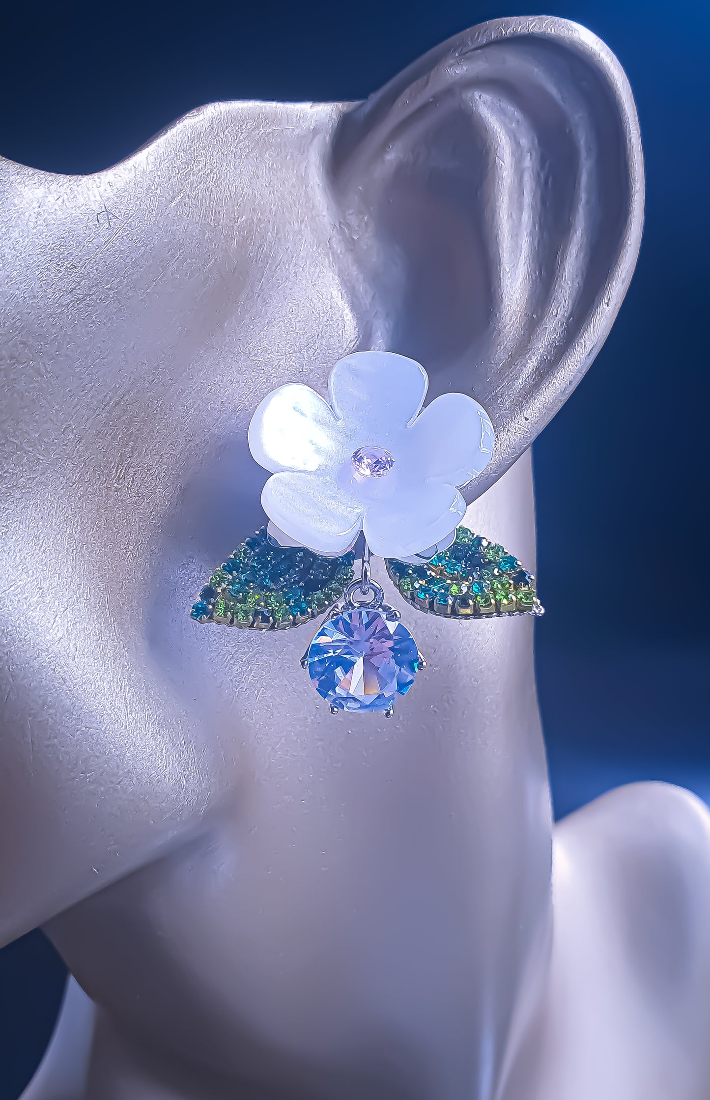 Raanis' White Daisy and Crystal Drop Earrings