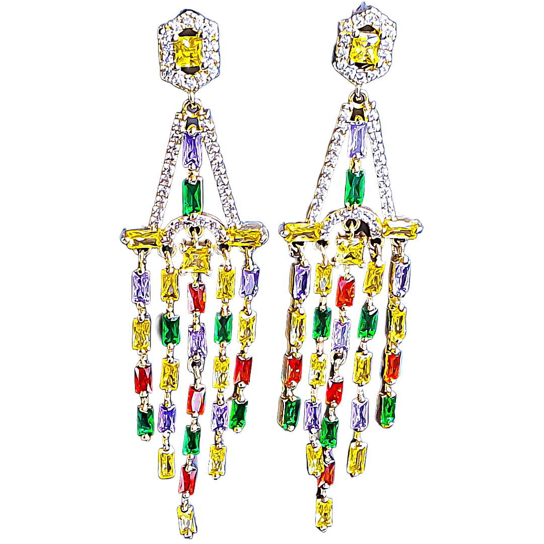 Raani's Fiesta Earrings bring a burst of colour to your everyday celebration with lightweight multicolour dangler earrings featuring cubic zirconia. These high-quality, versatile earrings add a pop of playful energy to any outfit. Bursting with vibrant colours, they're a reminder that life is a fiesta!