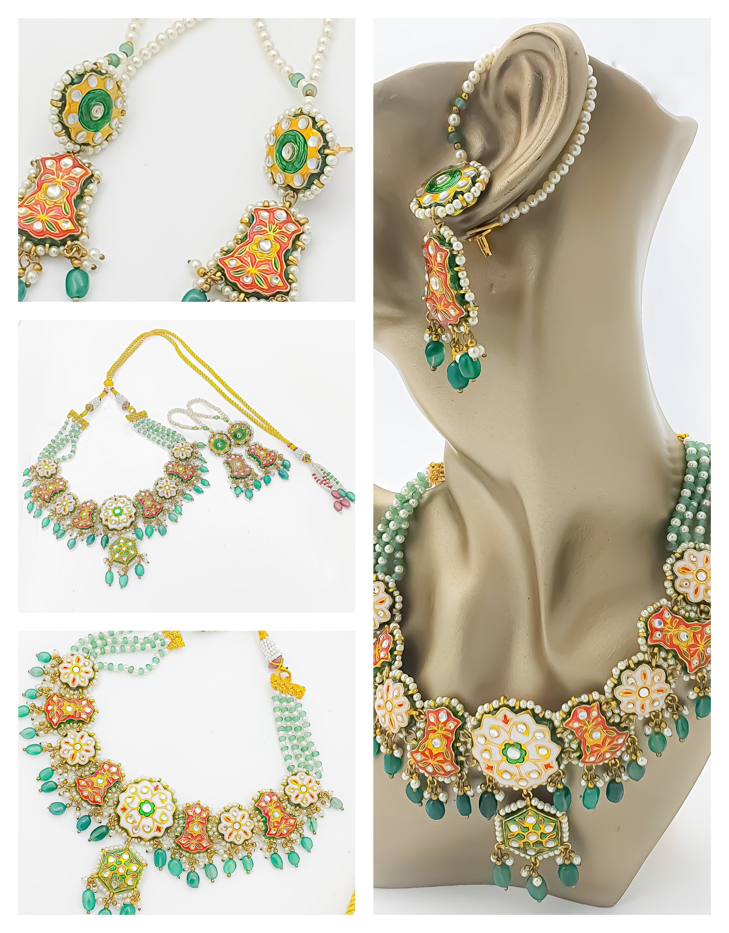 Introducing Raani's Rajasthani Tarangini Necklace Set, an Ethnic Rajasthani Necklace Set with Pearls.&nbsp; This set embodies the vibrant spirit and rich cultural heritage of Rajasthan. This enchanting ensemble captures the essence of Rajasthani folklore and traditional dance forms, exuding grace, charm, and timeless elegance.